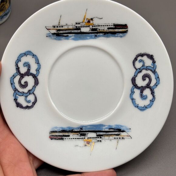 Treasures of Turkey Istanbul Turkish Coffee Cup & Saucer Set Vintage Harbor Ship - Picture 5 of 9